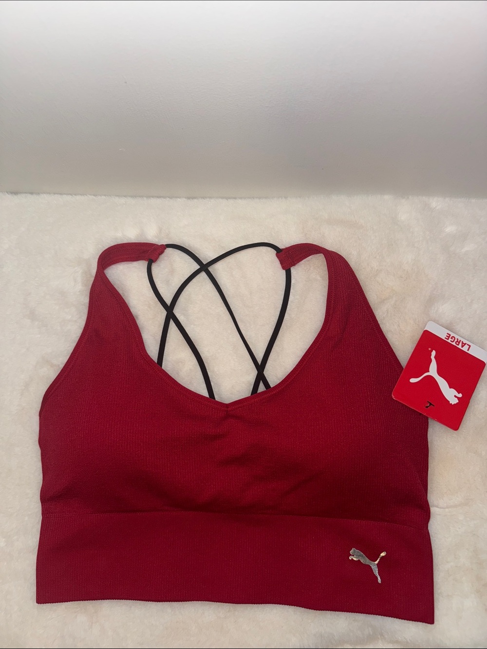 PUMA RIBBED SEAMLESS SPORTS BRA Red Women’s L Large